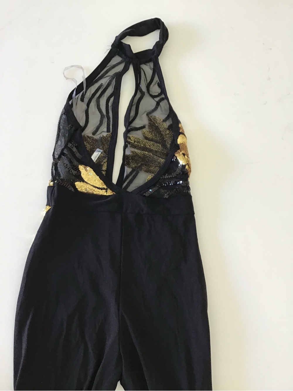 Auditions Black Evening Jumpsuit with Gold Sequin Floral Trim